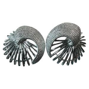 Signed Sarah Cov Silver Tone Ribbed Sunburst Clip-On Earrings